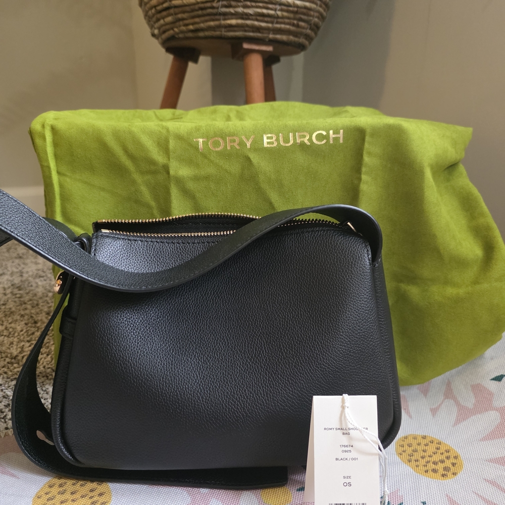 Tory Burch Romy Small Shoulder Bag Black Leather NWT